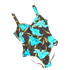 White stag tropical floral print plus swimsuit 1X